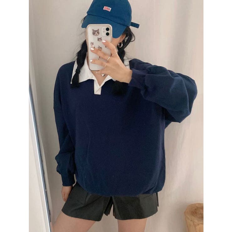 Y2Kオーバーサイズバイカラー長袖スウェット | ファッション通販サイト NUGU