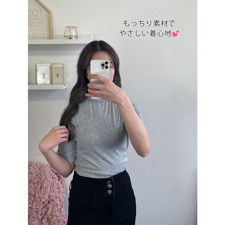 ピンク ハイネック 半袖Tシャツ ピン アパレル 2023年春夏モデル レディース UV バックプリント