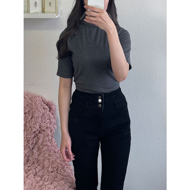 きれいなベーシックハイネックTシャツ 半袖 レディース[品番