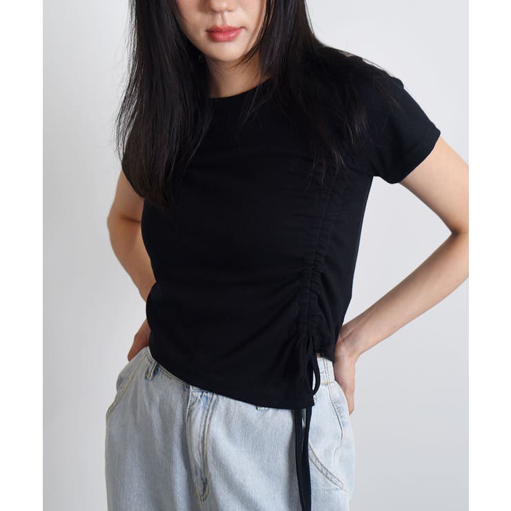 サイドドロスト半袖Tシャツ レディース ドローストリングT[品番