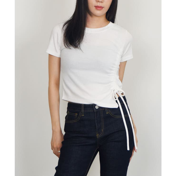 サイドドロスト半袖Tシャツ レディース ドローストリングT[品番