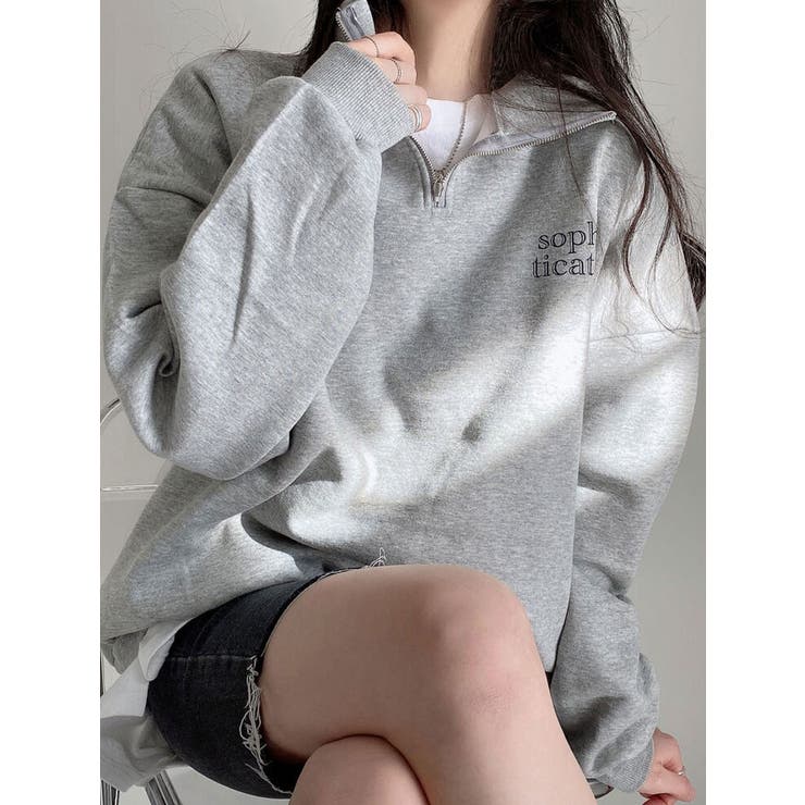 グレー | 起毛の暖かい秋冬デイリージッパーアノラックトレーナー 裏起毛 韓国 | VIVID LADY
