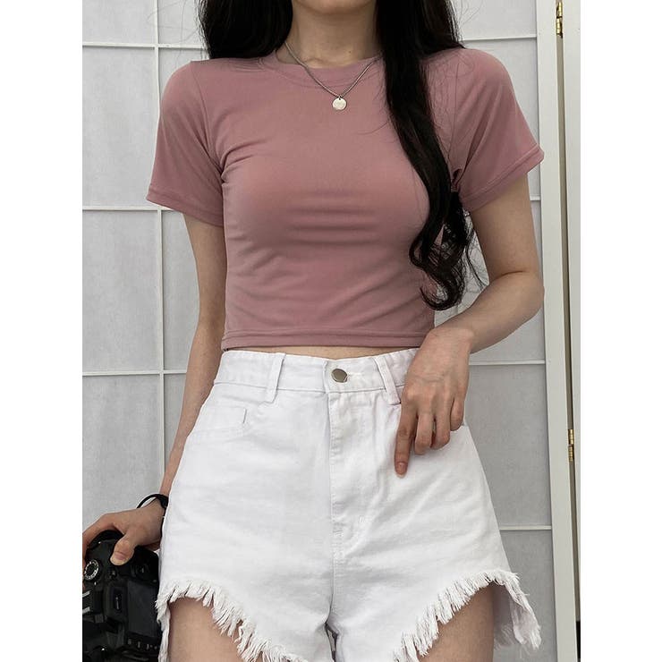 ピンク | クールクロップド丈半袖Tシャツ レディース 無地 | VIVID LADY