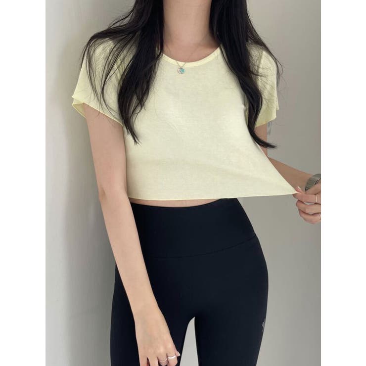 スリムクロップド丈半袖Tシャツ レディース 無地[品番