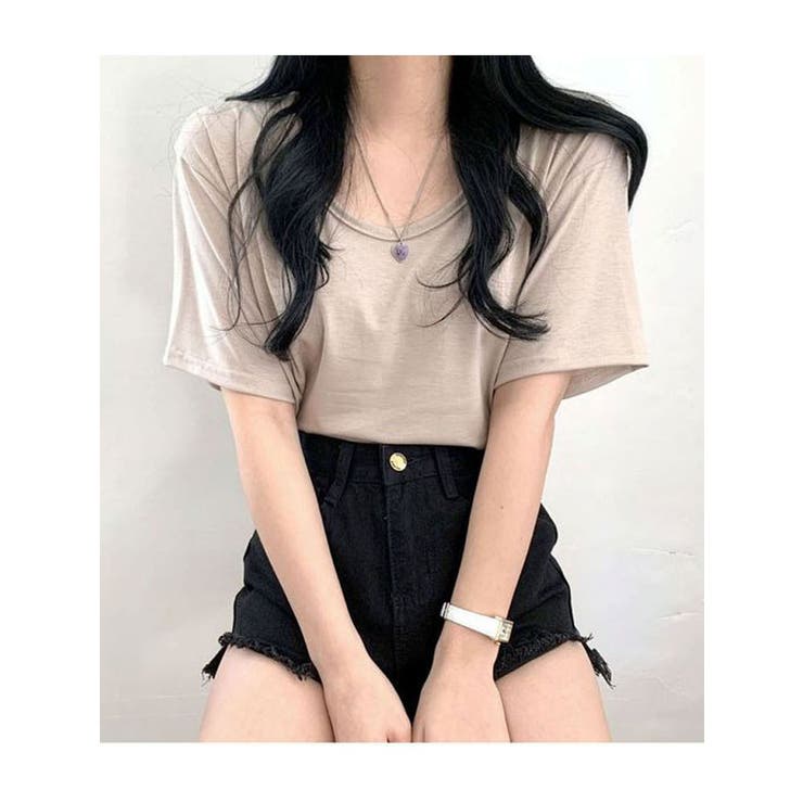 国内発送 ROSI COLLECTION Uネック半袖Tシャツ t986-1.jpg
