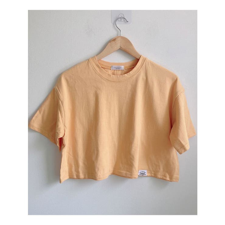 ラベル付きクロップド丈tシャツ半袖 レディース 無地[品番