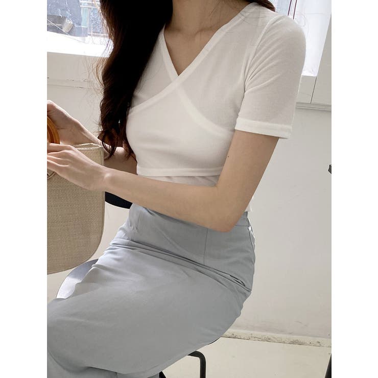 女性らしくラブリーなVネックラップ半袖Tシャツ レディース 半袖 | VIVID LADY | 詳細画像3 