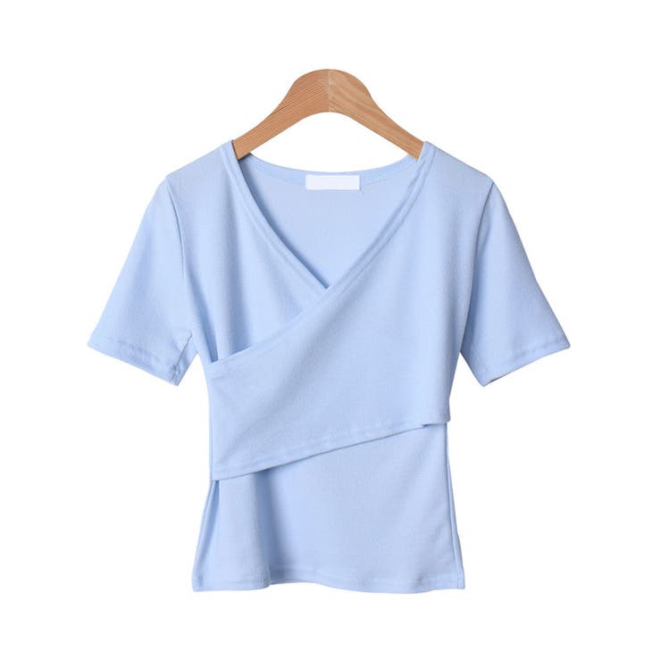 スカイブルー | 女性らしくラブリーなVネックラップ半袖Tシャツ レディース 半袖 | VIVID LADY
