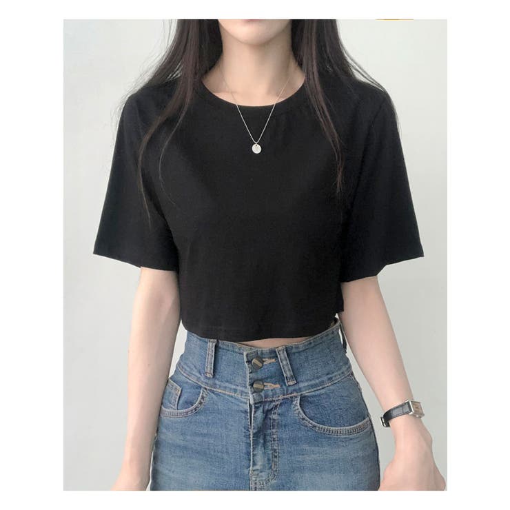 ブラック | 13カラークロップド半袖tシャツ レディース 半袖 | VIVID LADY