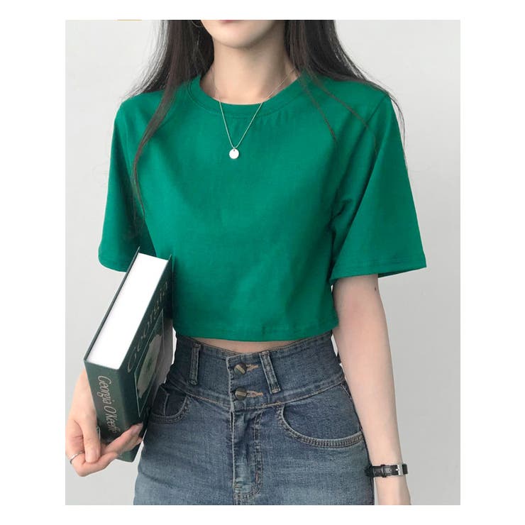 グリーン | 13カラークロップド半袖tシャツ レディース 半袖 | VIVID LADY