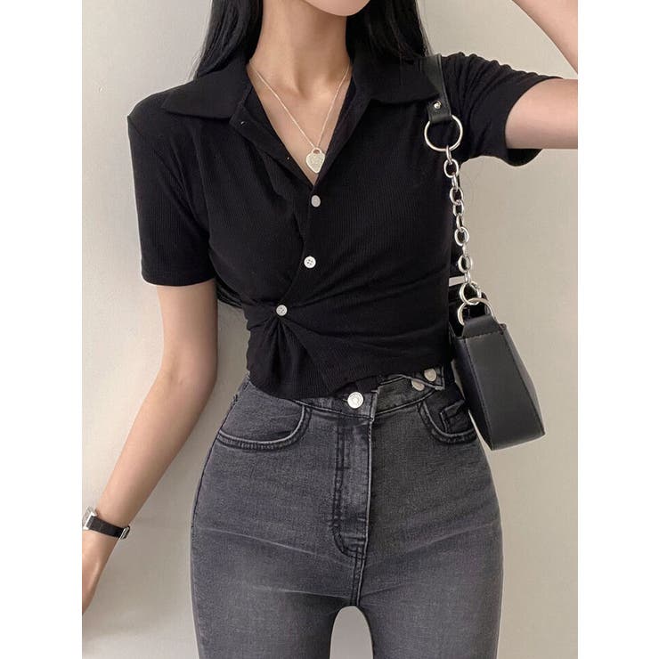 TELOPLAN ダークグレー クロップド丈 半袖シャツ Tシャツ クロップド丈 トップス 半袖 トレーナー 薄手 クルー