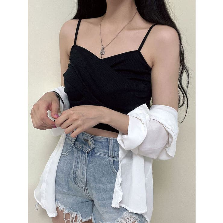 ブラック | ねじりクロップド丈キャミソールTシャツ 全4色 レディース | VIVID LADY