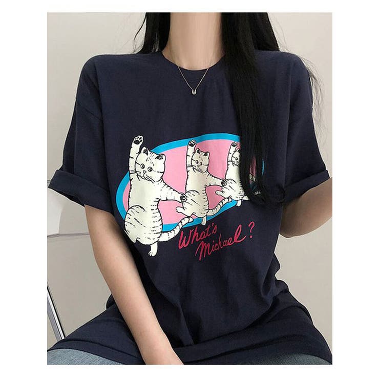 可愛い猫プリント半袖Tシャツ 全3色 レディース[品番