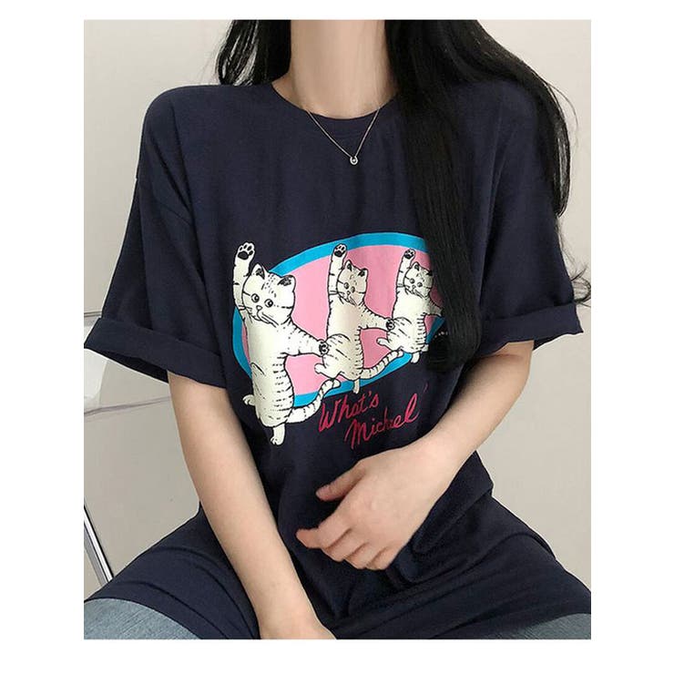 可愛い猫プリント半袖Tシャツ 全3色 レディース[品番