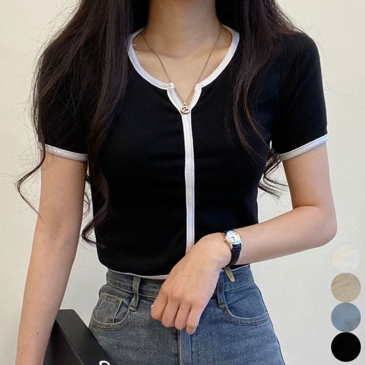シンプル配色クロップド丈半袖Tシャツ 全4色 レディース | VIVID LADY | 詳細画像1 