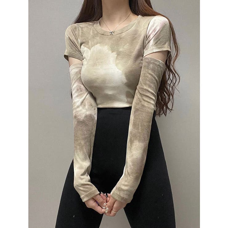 ベージュ | タイダイ柄肩出しTシャツ 全4色 レディース | VIVID LADY