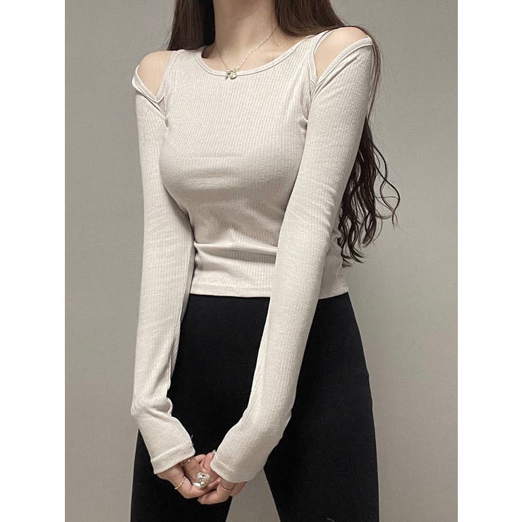 可愛い肩出しクロップド丈Tシャツ 全4色 y2k[品番：KH000012705