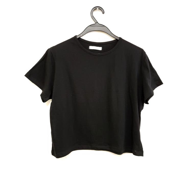 ブラック | ベーシックな無地ショート丈Tシャツ 半袖 全4色 | VIVID LADY