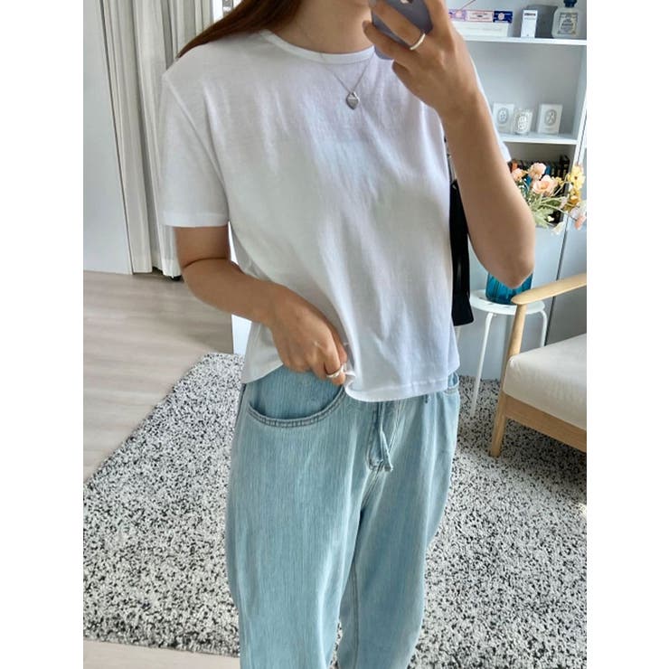 アイボリー | ベーシックな無地ショート丈Tシャツ 半袖 全4色 | VIVID LADY