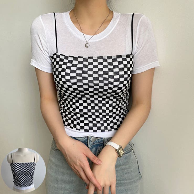 チェスチェック柄ショート丈Tシャツ y2k クロップド丈 | VIVID LADY | 詳細画像1 