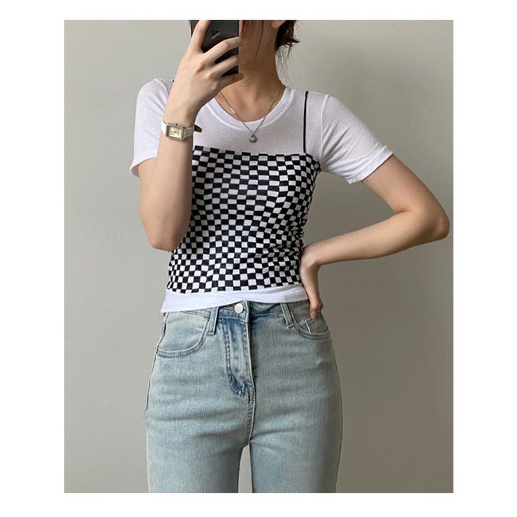 チェスチェック柄ショート丈Tシャツ y2k クロップド丈 | VIVID LADY | 詳細画像11 