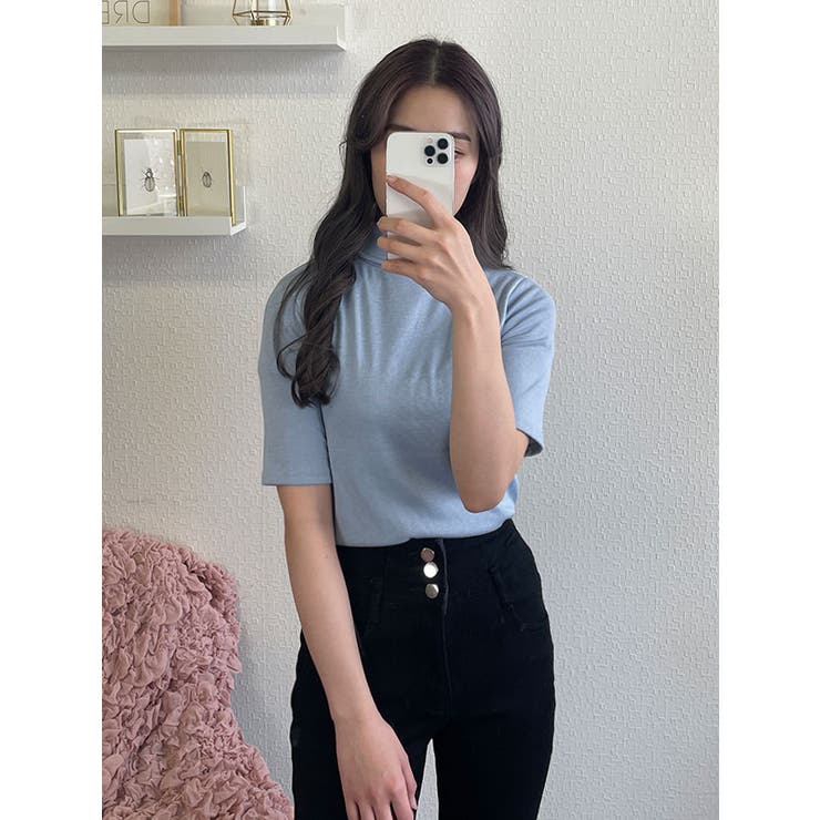 きれいなベーシックハイネックTシャツ 半袖 レディース[品番