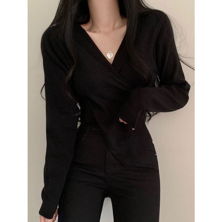 ブラック | 表起毛クロスラップtシャツ 長袖 レディース | VIVID LADY