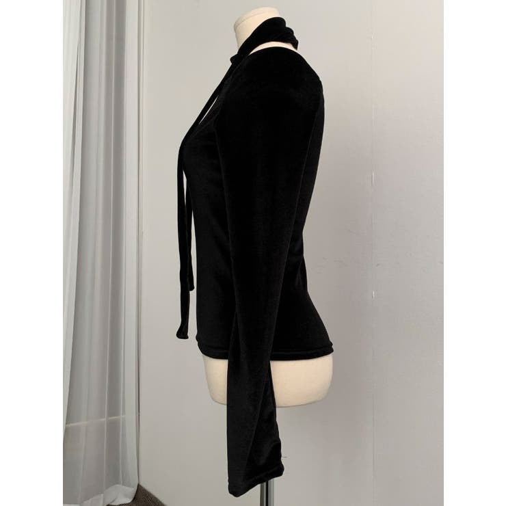 ベロアチョーカーオフショルダートップス長袖レディース Y2K 秋冬[品番