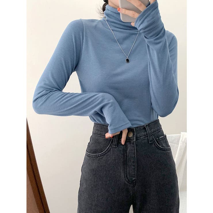 裏起毛ウォーマータートルネックtシャツ長袖トップスレディース