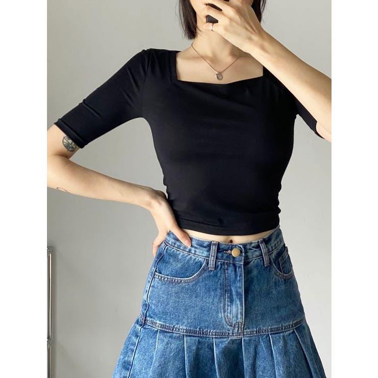 クロップド丈スクエアネック半袖Tシャツ レディース クロップド丈tシャツ | VIVID LADY | 詳細画像8 