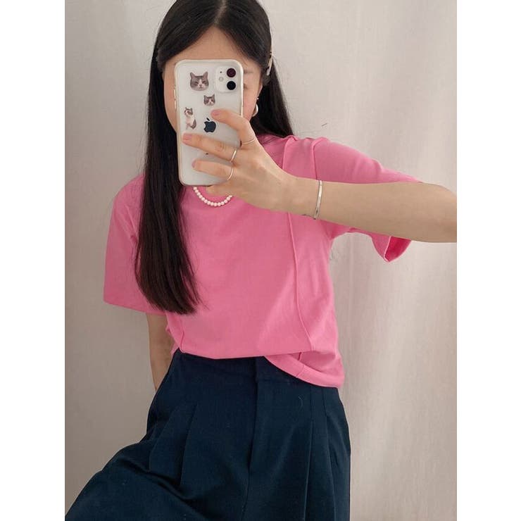 しっかりした素材のピンタック半袖tシャツ レディース しっかりした素材のピンタック半袖tシャツ レディース