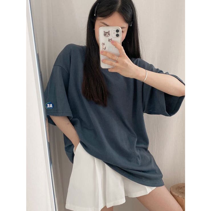 袖パッチオーバーフィット半袖Tシャツ レディース 大きいサイズ 袖パッチオーバーフィット半袖Tシャツ レディース 大きいサイズ