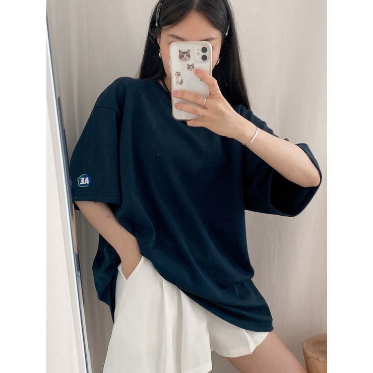 袖パッチオーバーフィット半袖Tシャツ レディース 大きいサイズ