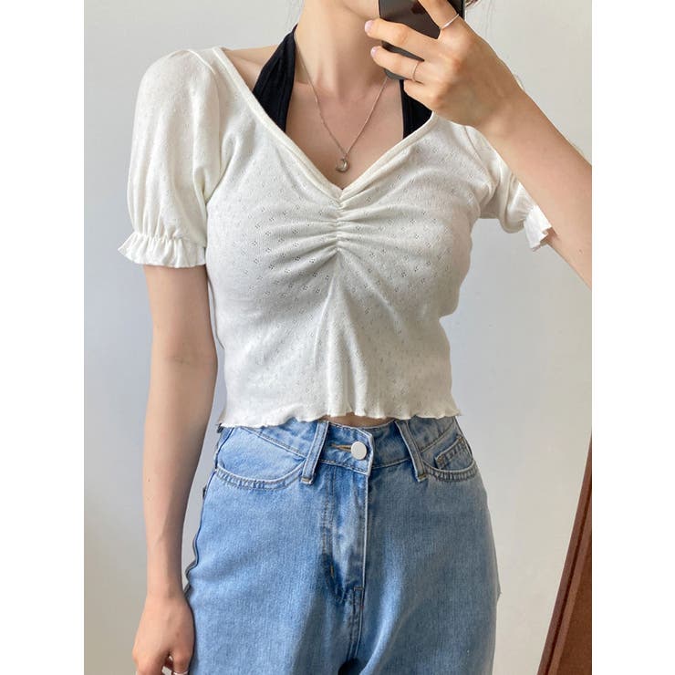 女性らしいシャーリングパフ半袖tシャツ レディース 夏 | VIVID LADY | 詳細画像8 
