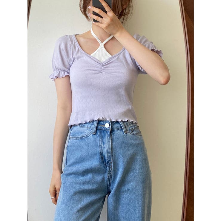 女性らしいシャーリングパフ半袖tシャツ レディース 夏 | VIVID LADY | 詳細画像11 