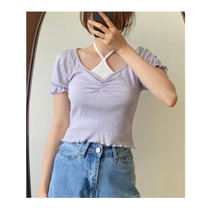 女性らしいシャーリングパフ半袖tシャツ レディース 夏 | VIVID LADY | 詳細画像12 