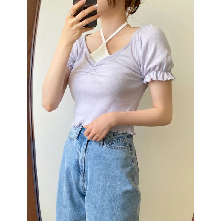 女性らしいシャーリングパフ半袖tシャツ レディース 夏 | VIVID LADY | 詳細画像13 
