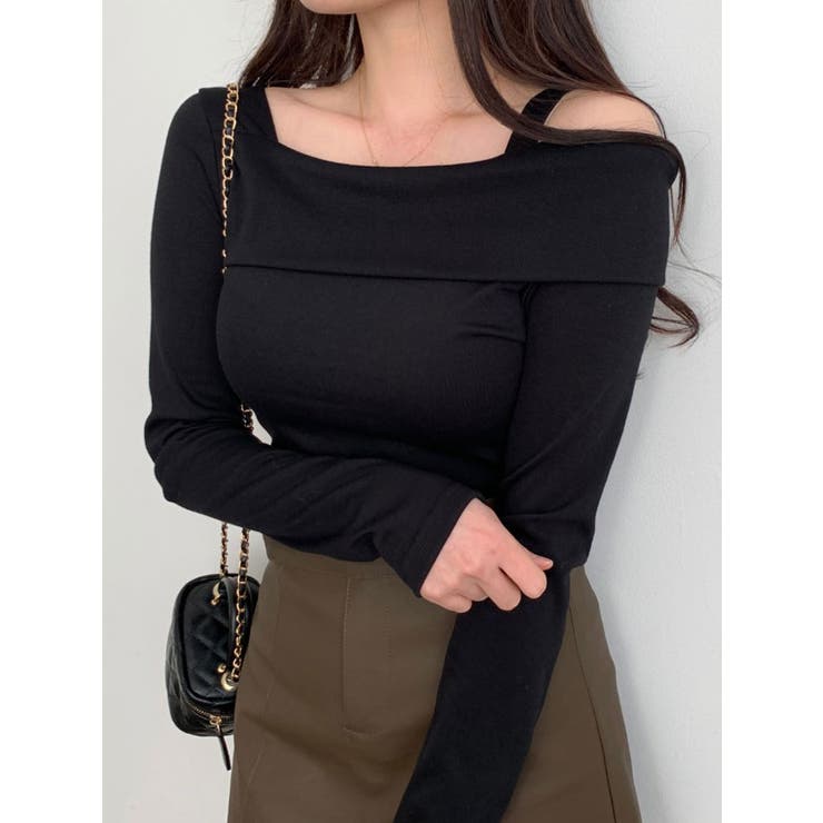 ブラック | 裏起毛肩出しショート丈長袖トップスレディース Y2K 春秋冬 | VIVID LADY