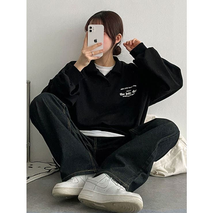 春オーバーフィット襟付きロゴ入りトレーナー 長袖トップス レディース | VIVID LADY | 詳細画像16 