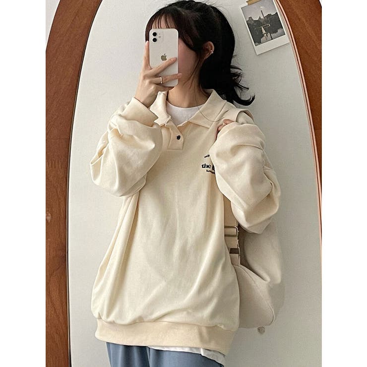 春オーバーフィット襟付きロゴ入りトレーナー 長袖トップス レディース | VIVID LADY | 詳細画像8 