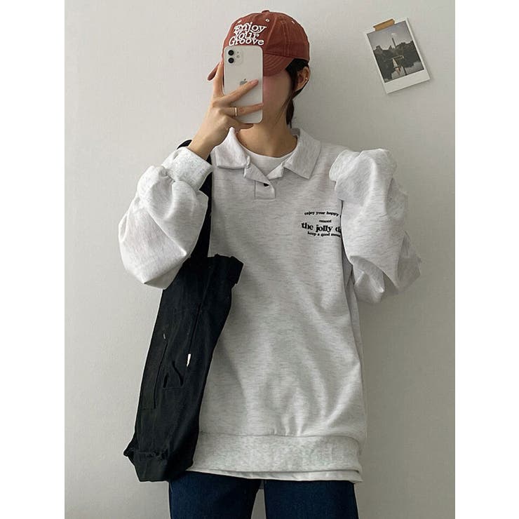 春オーバーフィット襟付きロゴ入りトレーナー 長袖トップス レディース | VIVID LADY | 詳細画像10 