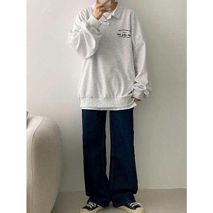 春オーバーフィット襟付きロゴ入りトレーナー 長袖トップス レディース | VIVID LADY | 詳細画像12 