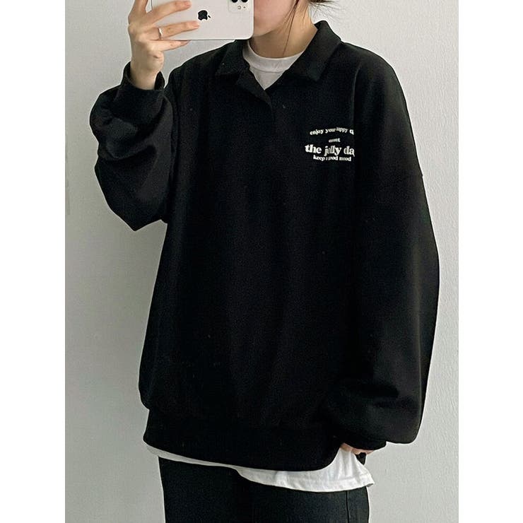 春オーバーフィット襟付きロゴ入りトレーナー 長袖トップス レディース | VIVID LADY | 詳細画像14 