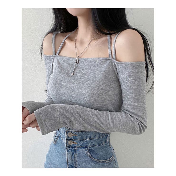 【12月スーパーSALE 15％OFF】 オフショルダーホルターネックスリムtシャツ 長袖 春トップス トップス