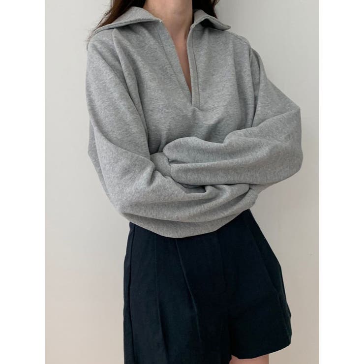 襟付きVネッククロップトレーナー長袖 tシャツ ショート丈[品番：KH000013569]｜VIVID  LADY（ビビッドレディー）のレディースファッション通販｜SHOPLIST（ショップリスト）