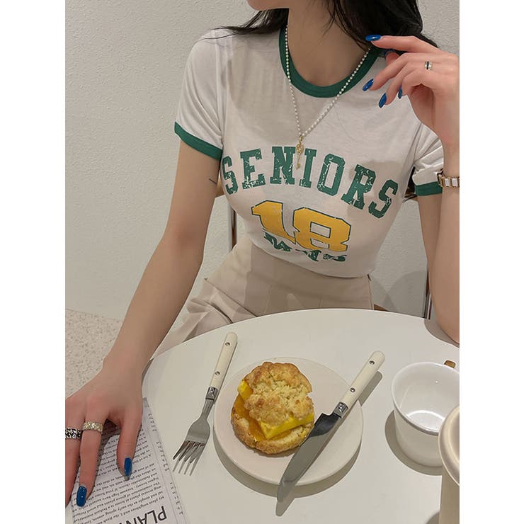 スリムフィット配色ロゴ入tシャツ 半袖 tシャツ | VIVID LADY | 詳細画像8 