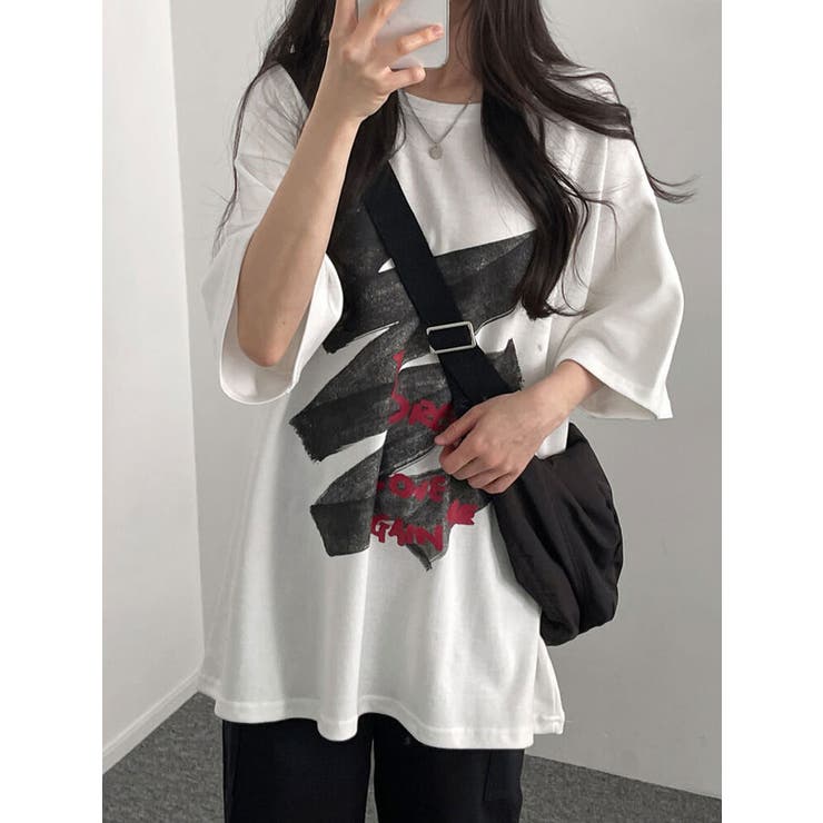 オーバーフィットロゴ入りtシャツ 半袖 Y2K[品番：KH000013825