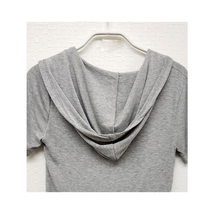 pokkoriD　半袖2点 スリムフィットリブフード付きtシャツ 半袖 Y2K[品番