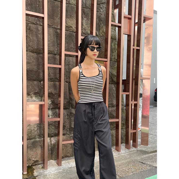 ボーダー柄ノースリーブニットT レディース 夏[品番