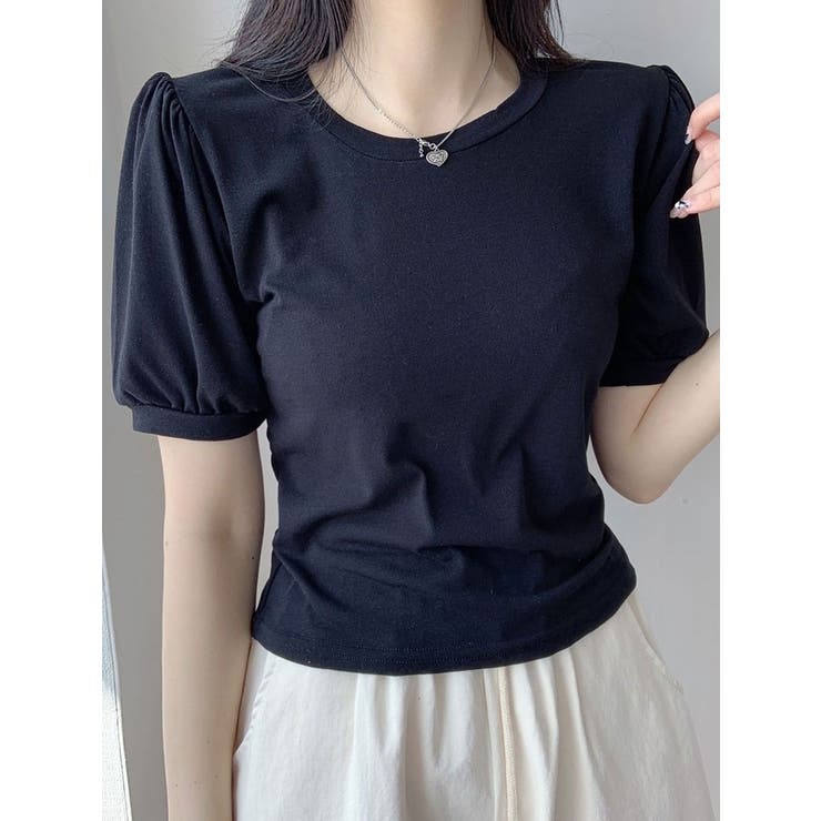 ブラック | パフスリーブ半袖Tシャツ レディース 夏 | VIVID LADY